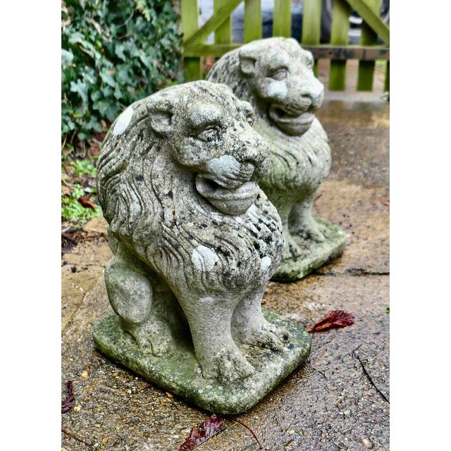 Stone Lion Guardians, 1930s, Set of 2 For Sale - Image 4 of 9