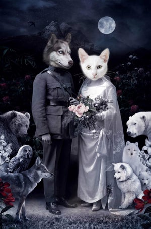 The Union by Marcin and Kate Owczarek | Digital Art featuring anthropomorphic animals in a wedding scene