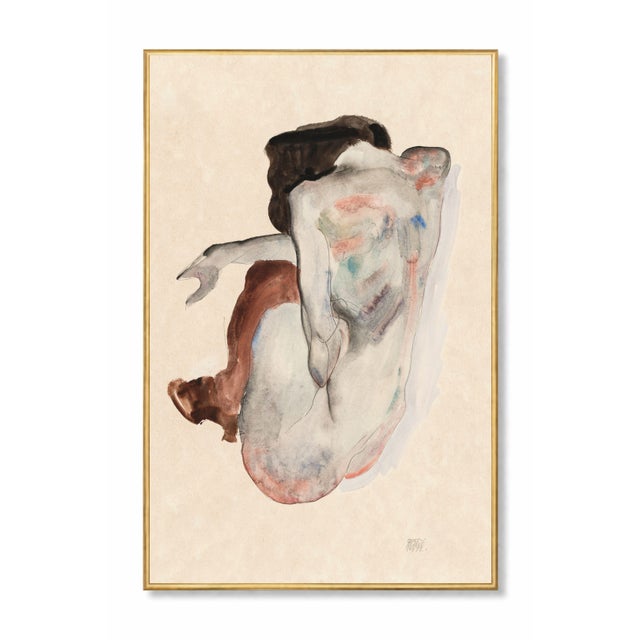 Lauren Ralph Lauren 1912 Vintage Nude Figure Art Print by Egon Schiele, Crouching Nude - 8" X 12" For Sale - Image 4 of 11