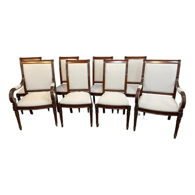 Set of Eight Newport Dining Chairs With Base Muslin Fabric - Showroom Samples For Sale