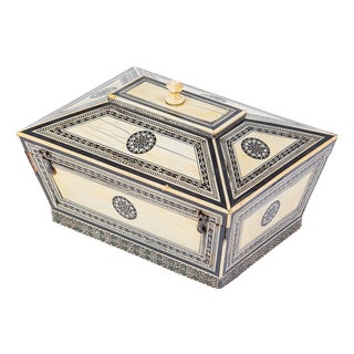 Antique Anglo-Indian Sadeli Mosaic Bone Box, Sarcophagus Form, 19th C. For Sale
