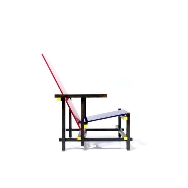 Bauhaus Vintage Red and Blue Chair by Gerrit Thomas Rietveld for Cassina, 1970s For Sale - Image 3 of 18