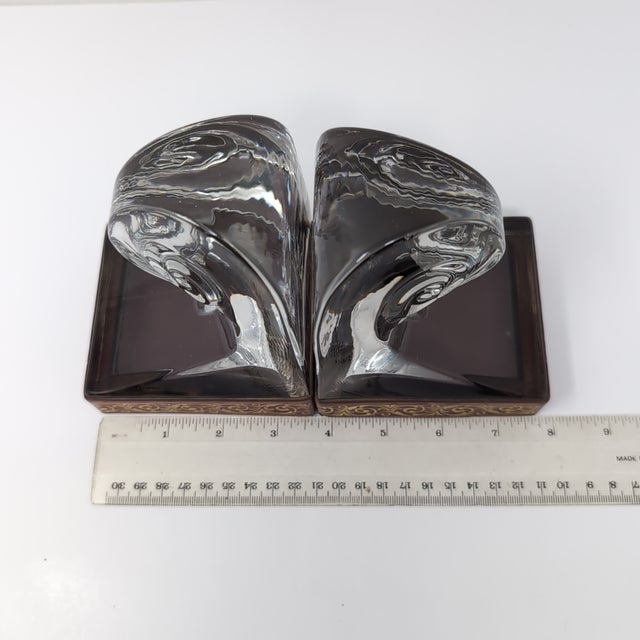 VTG Art Deco Style Clear Glass Scroll / Wave Bookends Pair Set Heavy For Sale - Image 12 of 12
