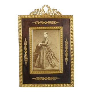 Antique French Napoleon III Gilt Bronze Mahogany Wood Picture Frame For Sale