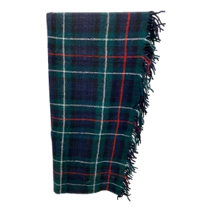 Soft Merino Lambswool Knee Rug /Blanket in a Classic Hunter Green and Blue Windowpane Plaid Pattern -Made in England