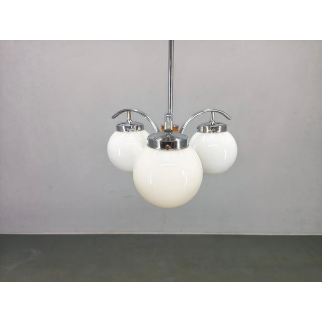 Art Deco Chandelier in Chrome, Walnut & Glass, 1930s For Sale - Image 4 of 15