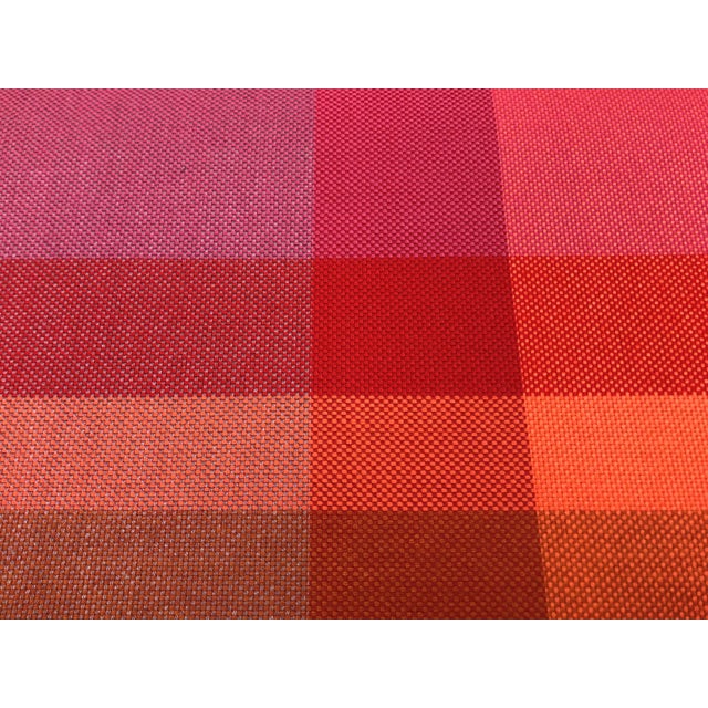 Modern Designer Water & Stain Resistant Indoor Outdoor Red Coral Purple Burnt Orange Plaid Tartan Upholstery Drapery Fabric For Sale - Image 3 of 3