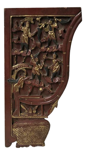 Vintage Corbel Corner Wood Red Gold Carving Wall Hanging Art Plaque