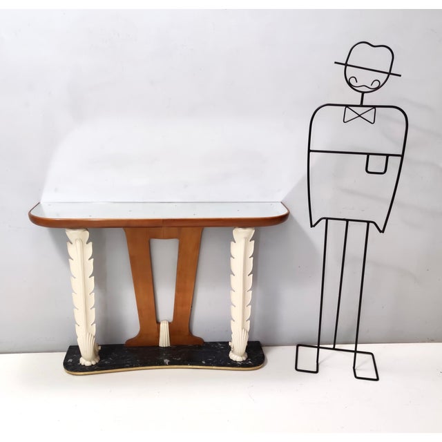 1940s Vintage Wooden Console Table with Mirrored Top attributed to Osvaldo Borsani for Fontana Arte, 1940s For Sale - Image 5 of 15