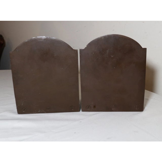 Pair of Antique Solid Heavy Figural Bronzed Cast Iron Dickens Emerson Bookends For Sale - Image 9 of 11