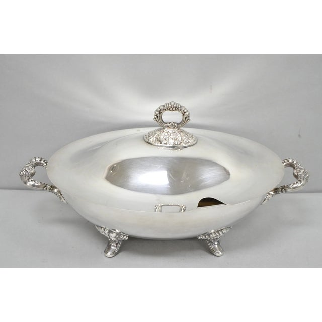 Victorian Vintage Lancaster Rose by Poole Large Oval Silver Plated Covered Soup Tureen For Sale - Image 3 of 18