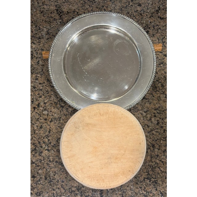 Antique English Bread Board with Silver Plate Charger, made by Cooper Brothers & Sons, Ltd. (C Bros S). Ca 1896. EPNS...
