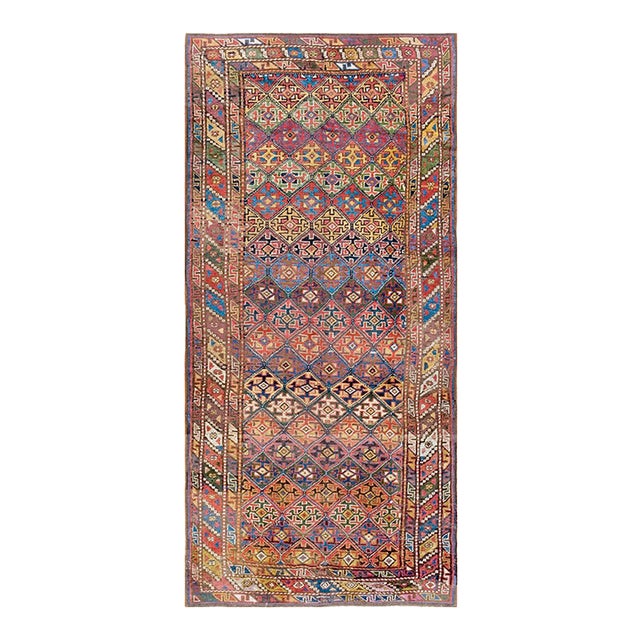 1880s Multicolor Geometric Tribal Antique Nw Persian Rug 4'3" X 9'0" Handwoven Wool Carpet For Sale