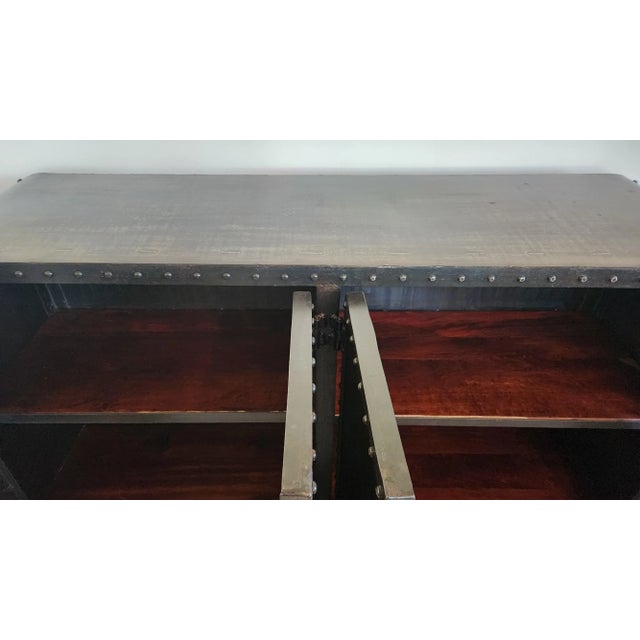 Late 20th Century Industrial Riveted Metal Sideboard Cabinet With Rounded Corners For Sale - Image 15 of 18