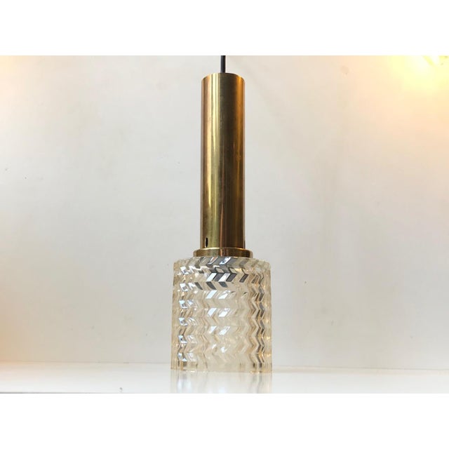 Vintage Glass and Brass Pendant Lamp from Orrefors, 1960s For Sale - Image 10 of 11