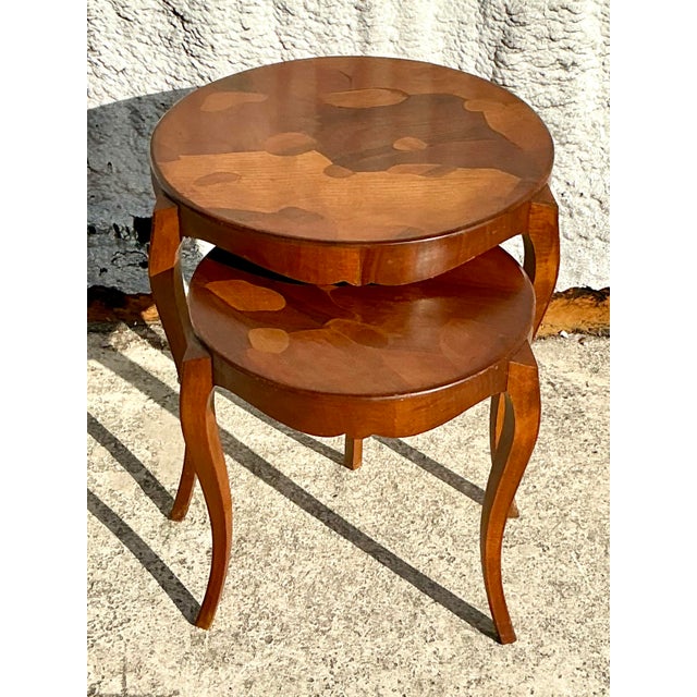 Vintage Regency Burl Wood Nesting Table For Sale - Image 4 of 4