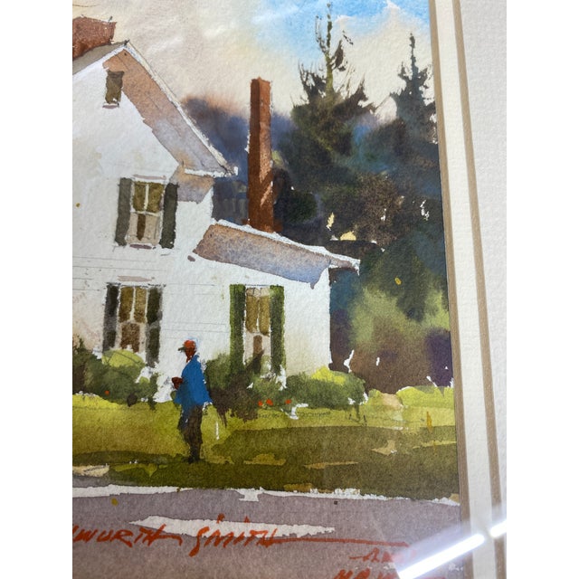 White Mid 20th Century Original Watercolor Painting by Lowell Ellsworth Smith – Ohio Farmhouse Scene (Possibly Hudson, Oh) For Sale - Image 8 of 16