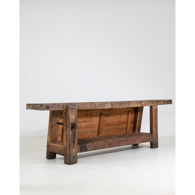 Mid 20th Century Carpenter's Workbench Table, Antique, Belgium, 20th Century For Sale - Image 5 of 11