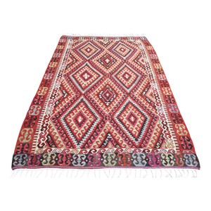 Mid 20th Century Classical Turkish Handwoven Geometric Design Boho Area Kilim Rugs