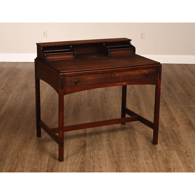 High Quality American Made Limbert Arts & Crafts Mission Oak Writing Desk. Constructed In Solid Quarter Sawn Oak With...