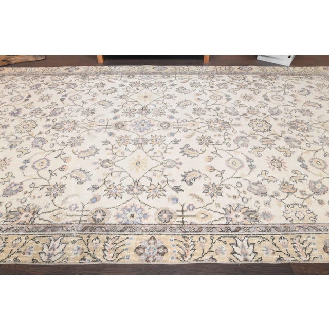 Textile Vintage Turkish Oushak Handmade Wool Cotton Beige Area Rug For Sale - Image 7 of 11