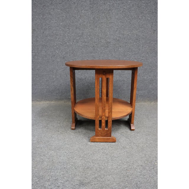 Wood Stickley Mission Arts & Crafts Quarter Sawn Oak Round Lamp End Table For Sale - Image 7 of 13