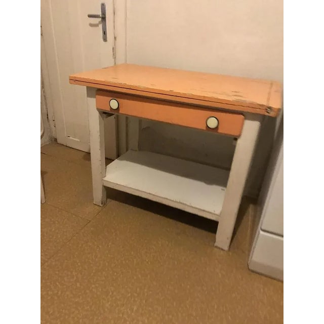 Antiques Table, orange and white colour. Very rustic table. Dining or occasional table. A truly stunning antique farmhouse...