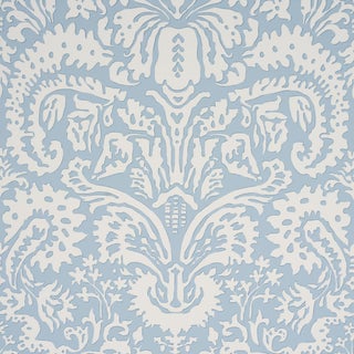 Sample - Schumacher Suffolk Damask Wallcovering In Blue For Sale