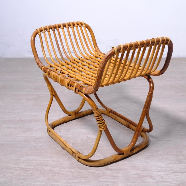 Vintage Italian Bamboo and Wicker Ottoman, 1950s For Sale - Image 10 of 13