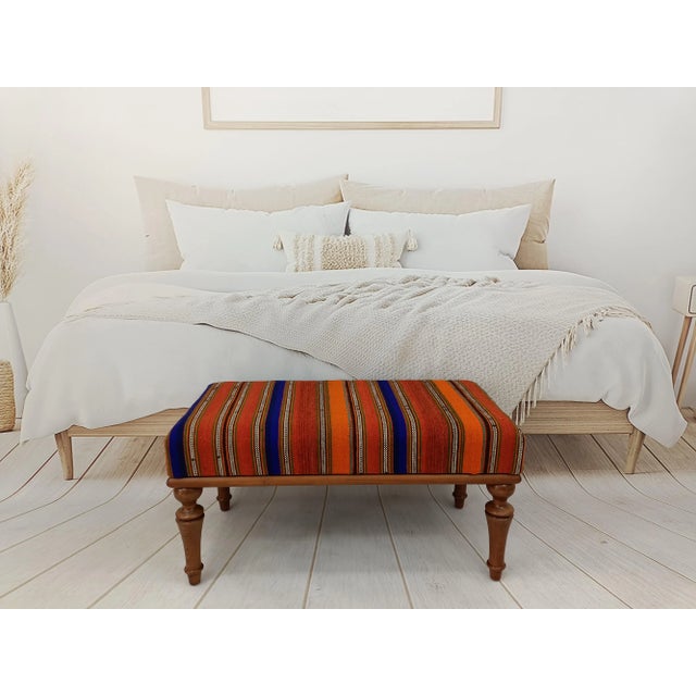 Details SIZE: 18X18X36 Inches ( with legs ) - 45x45x90 cm TYPE: Handmade Ottoman Bench CONDITION: is good. CONSTRUCT: It...