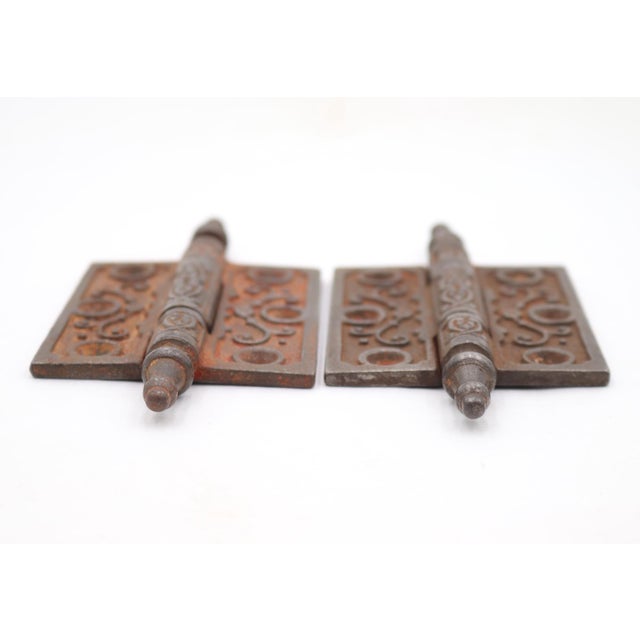 Victorian Pair of 2.5 X 3 In. Antique Cast Iron Victorian Door Hinges For Sale - Image 3 of 4