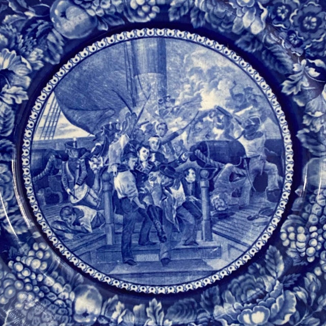 American Antique Blue and White Plate "Don't Give Up the Ship" Made in England 1895-1910 For Sale - Image 3 of 4