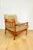 Wooden vintage brown armchair with olive green long pile fabric on removable cushions. A very comfortable and spacious...