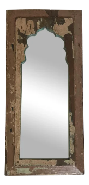 Vintage Indian Archway Painted Teak Mirror