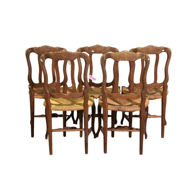 Vintage Country French Louis XV Style Rush Seat Dining Chairs — Set of 5 For Sale - Image 4 of 12