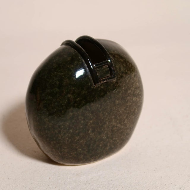 Modernist Studio Pottery Round Wabi Sabi Bud Vase in Deep Earth Tone Glaze For Sale In Tulsa - Image 6 of 9