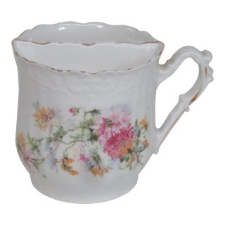 Mid 20th Century Porcelain Floral Pink Green Shaving Mug Cup 4559b For Sale