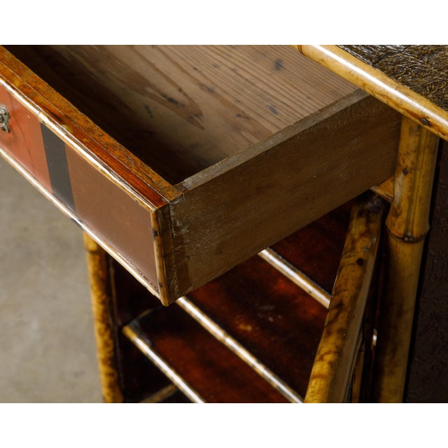 English 1880s Bamboo Small Cabinet with Painted Accents and Single Mirror For Sale - Image 11 of 12