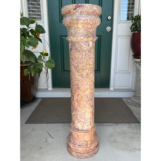 1980s Fine Pink Italian Marble 40" Neoclassical Pedestal Column Ft. Breccia-Style Veining For Sale - Image 16 of 18