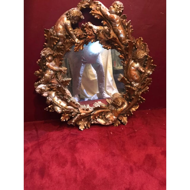 1940s VintageGold Leaf Distress Cherub Mirror For Sale - Image 5 of 8
