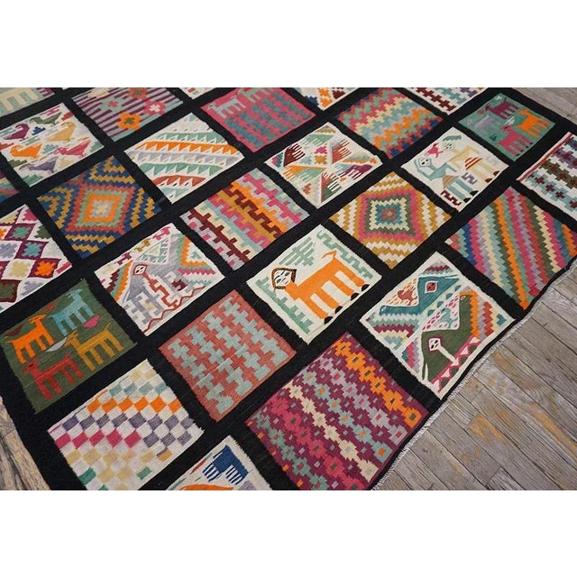 1930s Geometric Folk Art Multicolor Antique Tunisian Gafsa Flatweave Rug For Sale - Image 9 of 17