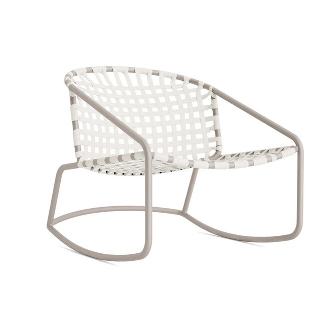 Brown Jordan Kantan Aluminum Vinyl Motion Lounge Chair, Dove frame with White Lite fabric For Sale - Image 12 of 12