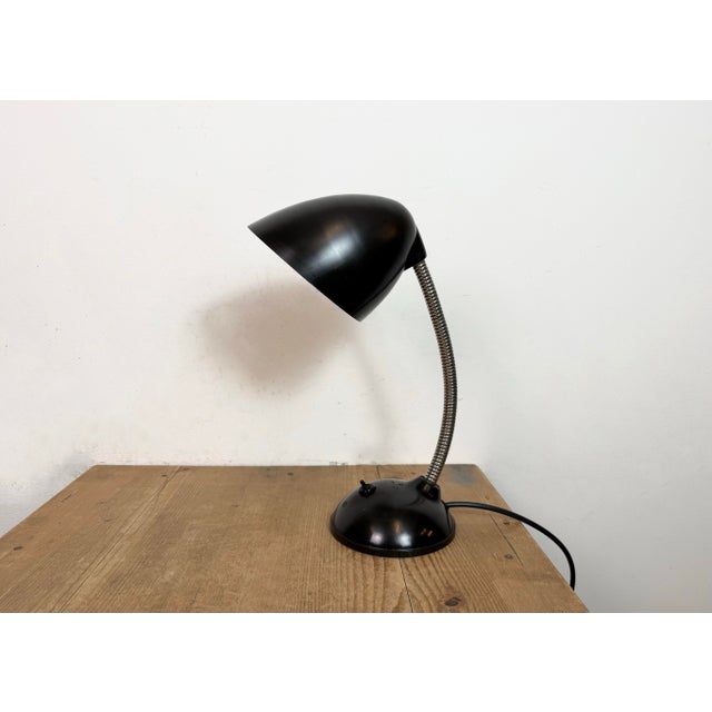 Brown industrial adjustable gooseneck table lamp made by Elektroinstala Děčín in former Czechoslovakia during the 1960s....