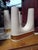 Mid-Century Modern True Pair of Earnest Sohn Creations 22k Gold Banded Geometric U-Shaped Double Taper Candlestick Holders Circa 1950-1960 For Sale In Dallas - Image 6 of 7