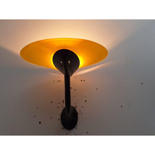 Postmodern Wall Lamps in Red and Yellow Satin Glass with Black Lacquered Metal Structure, Italy, 1980, Set of 2 For Sale - Image 15 of 17