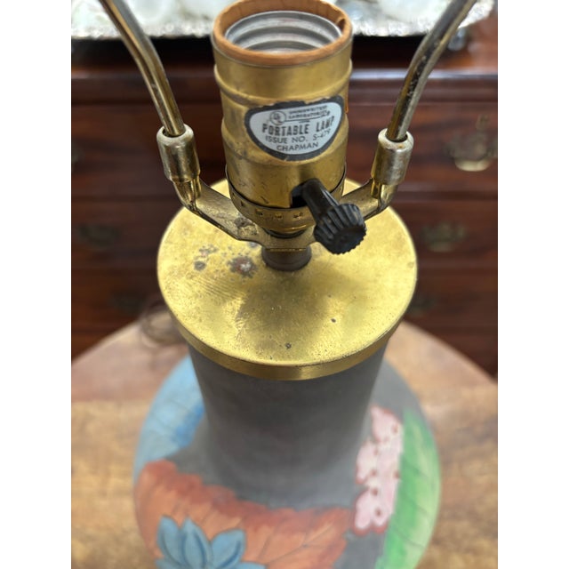1980s Vintage Late 20th Century Hand Painted Chapman Gourd Lamp With Heavy Brass Fittings For Sale - Image 5 of 9