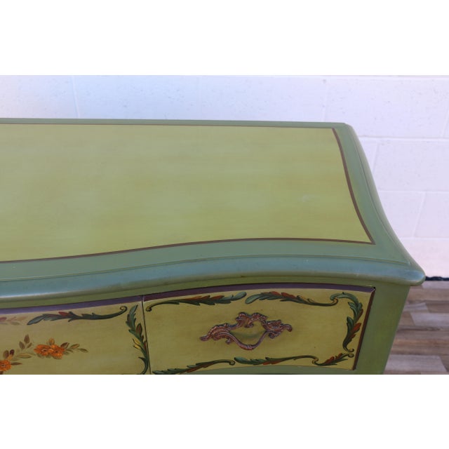French Provincial Hand-Painted Green Five-Drawer Dresser, Circa 1950s For Sale - Image 13 of 18