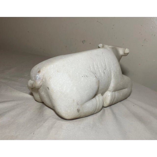 Heavy Antique Hand Carved Marble Stone Water Buffalo Animal Sculpture Statue For Sale - Image 12 of 13