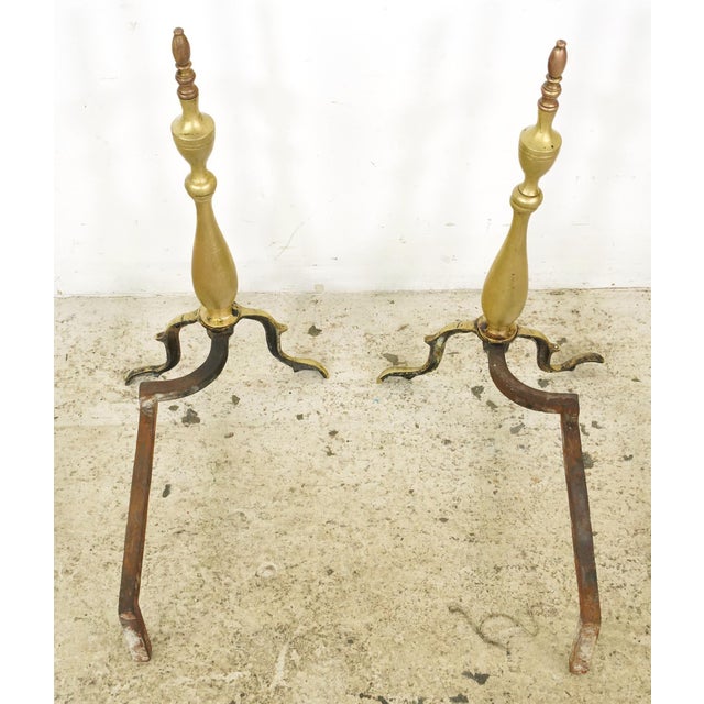 Brass Pair of Antique Federal Brass Fireplace Andirons For Sale - Image 8 of 8