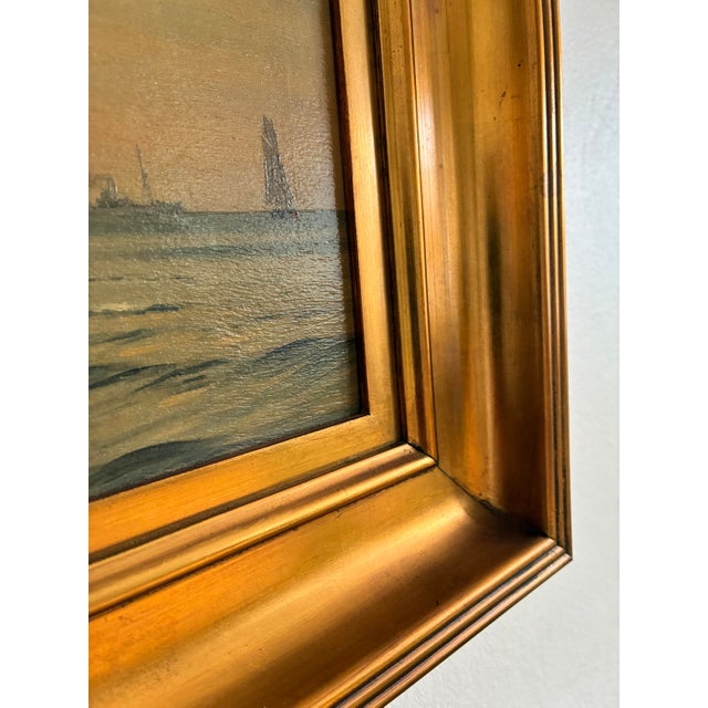 Early 20th Century Antique Signed Sailing Ship Seascape Oil Painting For Sale - Image 5 of 13